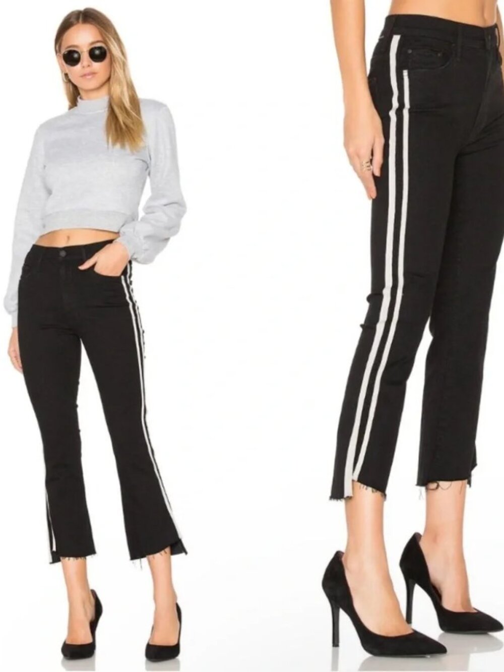 Mother Jeans The Insider Crop Step Fray in Guilty Racer White Stripe, Size 26
